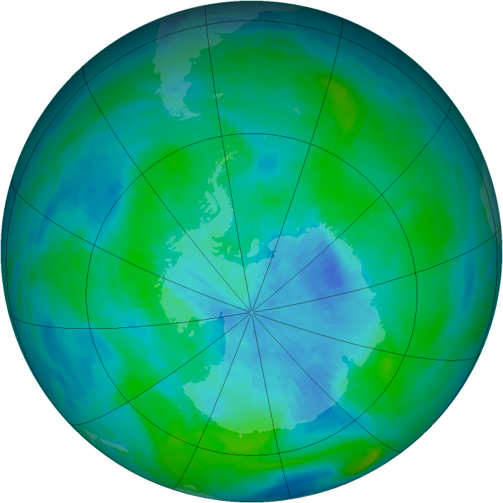 Antarctic ozone map for 06 March 1990